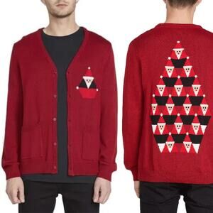VOLCOM | Santastone Red Graphic Cardigan Size Small Christmas Holiday Cotton